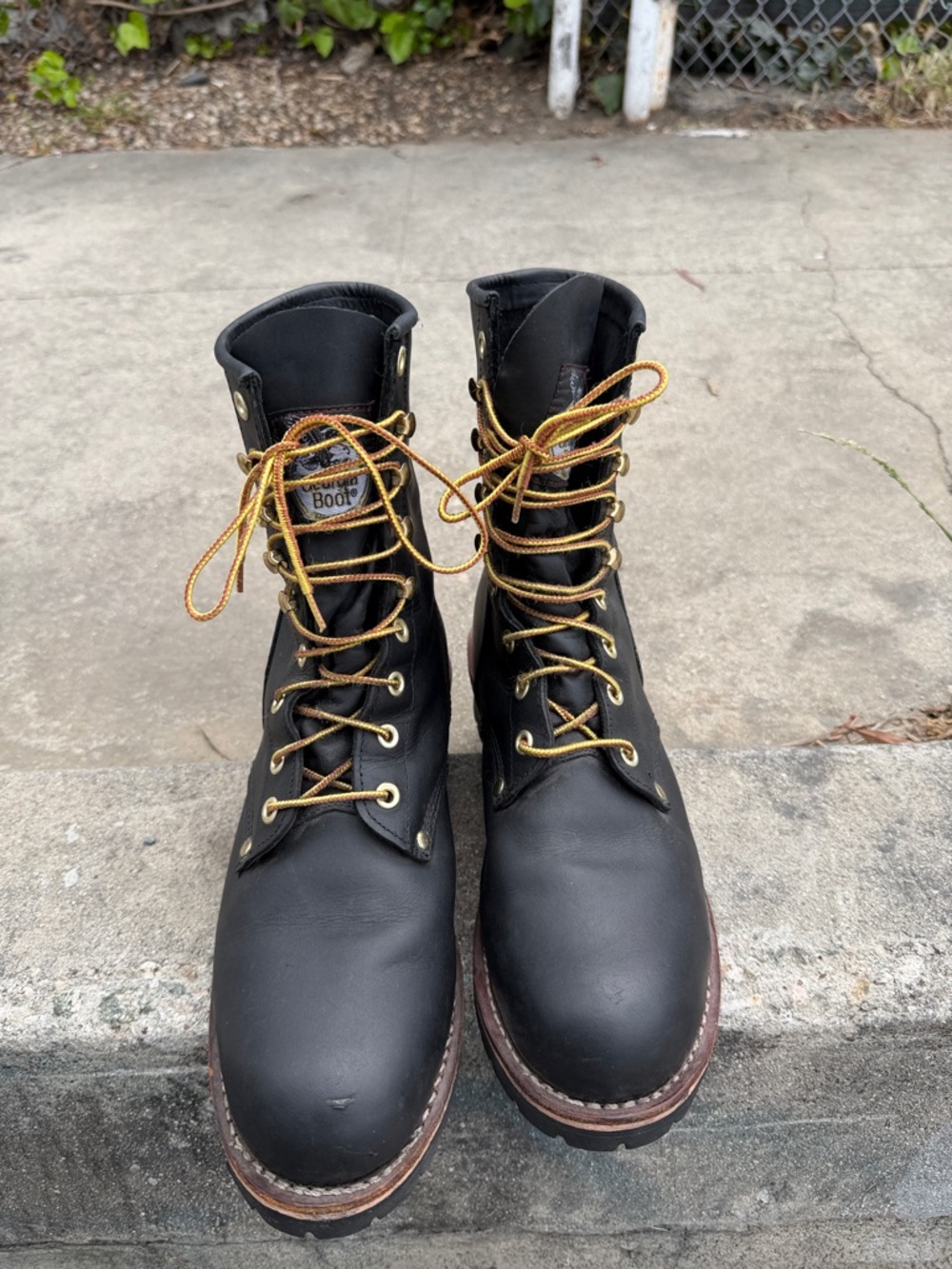 Georgia Boot Black real Leather Work Boots logger size 11 steel safety toe